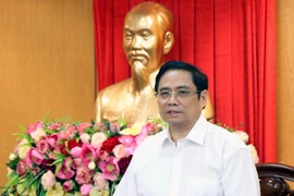 Đồng chí Phạm Minh Chính, Ủy viên Bộ chính trị, Bí thư Trung ương Đảng, Trưởng Ban Tổ chức Trung ương phát biểu tại buổi làm việc. (Ảnh: Công Tường/TTXVN)