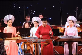 Hòa tấu đàn bầu "Vì miền Nam" do nghệ sỹ ưu tú Bùi Lệ Chi biểu diễn. (Ảnh: Thành Đạt/TTXVN)