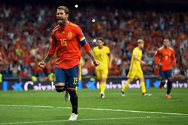 Ramos ghi bàn giúp Tây Ban Nha có chiến thắng thứ tư liên tiếp. (Nguồn: Bleacher Report)