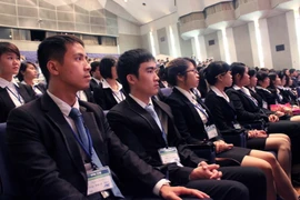 Các ứng viên y tá và điều dưỡng viên Việt Nam tham dự Lễ khai giảng Chương trình đào tạo tiếng Nhật của Học viện ngôn ngữ ARC. (Ảnh: Hữu Thắng/TTXVN) 