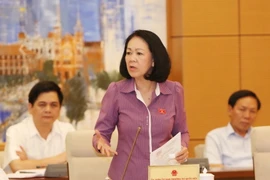 Chủ nhiệm Ủy ban về các Vấn đề xã hội của Quốc hội Trương Thị Mai phát biểu ý kiến. (Ảnh: Phương Hoa/TTXVN)
