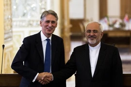 Ngoại trưởng Iran Mohammad Javad Zarif (phải) và Ngoại trưởng Anh Philip Hammond tại cuộc họp báo sau hội đàm ở Tehran, ngày 23/8. (Nguồn: AFP/TTXVN)
