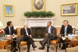 Tổng Bí thư Nguyễn Phú Trọng và Tổng thống Hoa Kỳ Barack Obama gặp gỡ báo chí. (Ảnh: Trí Dũng/TTXVN