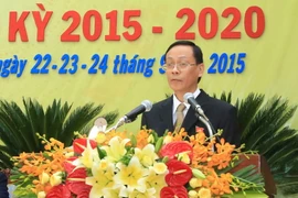Bí thư Tỉnh ủy Ninh Thuận nhiệm kỳ 2015-2020, Nguyễn Đức Thanh phát biểu tại Đại hội Đảng bộ tỉnh. (Ảnh: Đức Ánh/TTXVN)