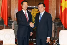 Chủ tịch nước Trương Tấn Sang tiếp ông Trương Cao Lệ, Ủy viên Thường vụ Bộ Chính trị, Phó Thủ tướng Quốc vụ viện Trung Quốc. (Ảnh: Nguyễn Khang/TTXVN)