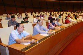 Đại biểu Quốc hội ấn nút thông qua Luật ban hành văn bản quy phạm pháp luật. (Ảnh: Doãn Tấn/TTXVN)