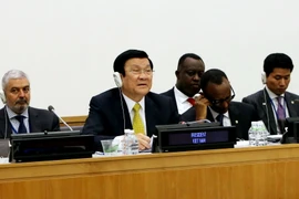 Chủ tịch nước Trương Tấn Sang phát biểu tại Sự kiện cấp cao về mô hình phát triển nông thôn mới và cộng đồng bền vững. (Ảnh: Nguyễn Khang/TTXVN)