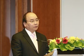 Thủ tướng Nguyễn Xuân Phúc dự Diễn đàn Doanh nghiệp Việt Nam-Đức. (Ảnh: Thống Nhất/TTXVN)