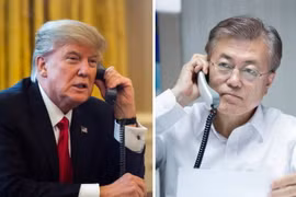 Tổng thống nước này Moon Jae-in (phải) và người đồng cấp Mỹ Donald Trump. (Nguồn: Yonhap)
