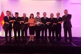 Đại sứ các nước ASEAN tại London chụp ảnh kỷ niệm cùng bà Katie White, Tổng vụ trưởng Vụ châu Á-Thái Bình Dương (Bộ Ngoại giao Anh). (Ảnh: Tuấn Anh/TTXVN)