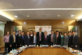 Ủy viên Trung ương Đảng, Bộ trưởng Bộ Thông tin và Truyền thông Trương Minh Tuấn tham dự và phát biểu taị Diễn đàn doanh nghiệp công nghệ thông tin, viễn thông Việt Nam-Ấn Độ. (Ảnh: Huy Bình/Vietnam+) 