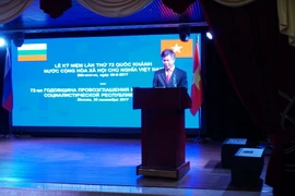 Công sứ Lại Ngọc Đoàn phát biểu chào mừng các đại biểu dự lễ kỷ niệm lần thứ 72 Quốc khánh Việt Nam. (Ảnh: Hằng Lê/Vietnam+)