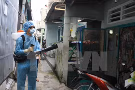Phun xịt thuốc diệt muỗi phòng bệnh Zika, sốt xuất huyết. (Ảnh: Phương Vy/TTXVN)