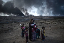Người dân Iraq sơ tán khỏi khu vực chiến sự ở Mosul tới Qayyarah, phía nam Mosul ngày 29/10. (Nguồn: AFP/ TTXVN)
