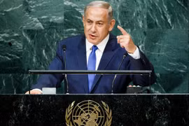 Thủ tướng Israel Benjamin Netanyahu phát biểu trước Đại hội đồng Liên hợp quốc ngày 22/9. (Nguồn: EPA) 