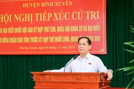 Phó Thủ tướng Chính phủ, Bộ trưởng Bộ Ngoại giao Bùi Thanh Sơn phát biểu tại buổi tiếp xúc cử tri. (Ảnh: Nguyễn Thảo/TTXVN)