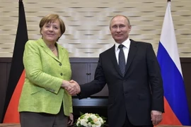 Tổng thống Nga Vladimir Putin (phải) tiếp Thủ tướng Đức Angela Merkel tại thành phố Sochi. (Nguồn: EPA/TTXVN)