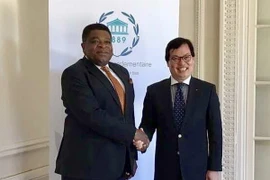 Đại sứ Dương Chí Dũng chào xã giao Tổng thư ký IPU Martin Chungong. (Nguồn: TTXVN)