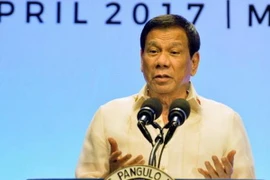 Tổng thống Philippines Rodrigo Duterte tại một cuộc họp báo ở Manila. (Nguồn: Kyodo/TTXVN)