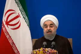 Tổng thống Iran Hassan Rouhani phát biểu trên truyền hình ở Tehran. (Nguồn: THX/TTXVN)