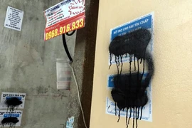 Quảng cáo rao vặt được dán bừa bãi trên các ngõ phố, nhà dân. (Ảnh: T.H/Vietnam+)