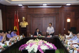 Đồng chí Võ Văn Thưởng, Ủy viên Bộ Chính trị, Bí thư Trung ương Đảng, Trưởng Ban Tuyên giáo Trung ương phát biểu tại buổi làm việc. (Ảnh: Phương Hoa/TTXVN)