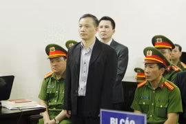 Bị cáo Nguyễn Văn Đài (đứng, trái) tại phiên tòa. (Ảnh: Lâm Khánh/TTXVN)