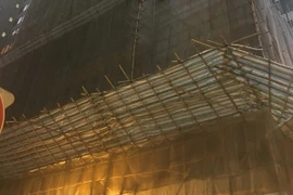 Giàn giáo bằng tre để xây các tòa nhà cao tầng. (Ảnh: Mỹ Anh/Vietnam+)