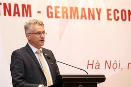 Giám đốc Viện Fredrich Naumann Foundation for Freedom tại Việt Nam Andreas Stoffers phát biểu tại diễn đàn. (Ảnh: Phan Tuấn Anh/TTXVN)