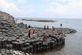 Du khách tham quan Gành Đá Đĩa. (Ảnh: Phạm Cường/TTXVN)