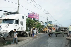 Hiện trường vụ tai nạn. (Ảnh: Hoàng Tuấn/Vietnam+)