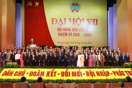 Ban Chấp hành Trung ương Hội Nông dân Việt Nam khóa VII ra mắt Đại hội. (Ảnh: Hoàng Hùng/TTXVN)