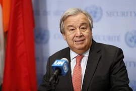 Tổng thư ký Liên hợp quốc Antonio Guterres trong cuộc họp báo ở trụ sở Liên hợp quốc ở New York của Mỹ. (Ảnh: THX/TTXVN)