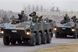 Binh sỹ thuộc GSDF trong cuộc diễu binh tại căn cứ quân sự Asaka, thủ đô Tokyo của Nhật Bản. (Ảnh: AFP/TTXVN)