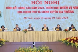 Lãnh đạo Đảng, Nhà nước chủ trì hội nghị. (Ảnh: Dương Giang/TTXVN)