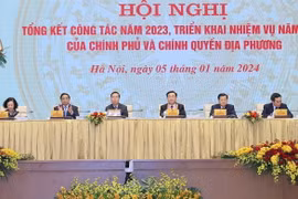 Lãnh đạo Đảng, Nhà nước chủ trì hội nghị. (Ảnh: Dương Giang/TTXVN)