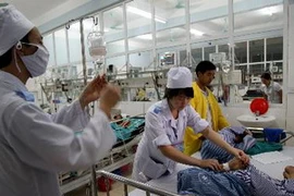 Một bệnh nhân trong tình trạng nguy kịch đang được các bác sỹ theo dõi tại khoa Hồi sức tích cực và chống độc - Bệnh viện Đa khoa tỉnh Hà Giang. (Ảnh: Minh Tâm/TTXVN)