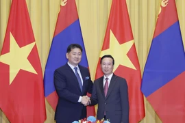 Chủ tịch nước Võ Văn Thưởng với Tổng thống Mông Cổ Ukhnaagiin Khurelsukh tại cuộc hội đàm. (Ảnh: Thống Nhất/TTXVN)