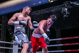 Trận so găng giữa võ sĩ Trương Đình Hoàng với võ sĩ người Hàn Quốc Gyu Hyun Lee để tranh đai WBA Đông Á diễn ra rất kịch tính với thế trận giằng co. (Ảnh: Vietnam+)