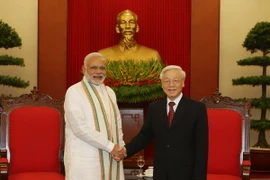 Tổng Bí thư Nguyễn Phú Trọng tiếp Thủ tướng Cộng hòa Ấn Độ Narendra Modi. (Ảnh: Trí Dũng/TTXVN)