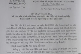 Văn bản kết luận của Thanh tra Bộ Xây dựng. (Ảnh: Trịnh Duy Hưng/Vietnam+) 