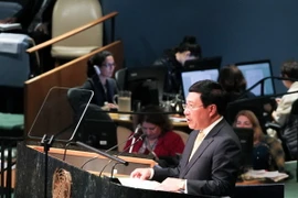 Phó Thủ tướng Phạm Bình Minh phát biểu tại Đại hội đồng Liên hợp quốc. (Ảnh: Lê Dương/TTXVN)