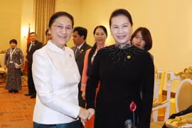Chủ tịch Quốc hội Nguyễn Thị Kim Ngân hội kiến với Chủ tịch Quốc hội Lào Pany Yathotou. (Ảnh: Trọng Đức/TTXVN)