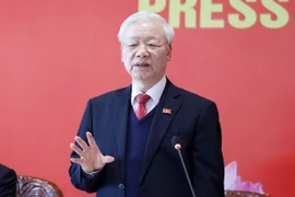 Đồng chí Nguyễn Phú Trọng, Tổng Bí thư Ban Chấp hành Trung ương Đảng khóa XIII, Chủ tịch nước CHXHCN Việt Nam chủ trì họp báo. (Ảnh: TTXVN)