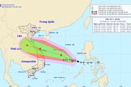 Bản đồ đường đi của Bão số 5. (Ảnh: TTXVN phát)