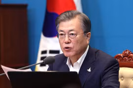 Tổng thống Moon Jae-in tại cuộc họp ở Seoul, Hàn Quốc. (Ảnh: YONHAP/TTXVN)