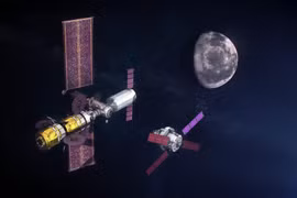 Mô phỏng trạm không gian Gateway trong dự án chinh phục Mặt Trăng. (Nguồn: NASA)