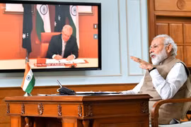 Thủ tướng Ấn Độ Narendra Modi họp trực tuyến với người đồng cấp Australia Scott Morrison ngày 4/4/2020. (Nguồn: businessinsider.in)