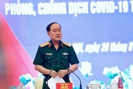 Thượng tướng Trần Đơn, Thứ trưởng Bộ Quốc phòng, Trưởng Ban Chỉ đạo Bộ Quốc phòng, chủ trì cuộc họp. (Ảnh: Dương Giang/TTXVN)