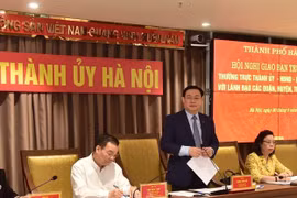 Bí thư Thành ủy Hà Nội Vương Đình Huệ phát biểu. (Ảnh: Văn Điệp/TTXVN)